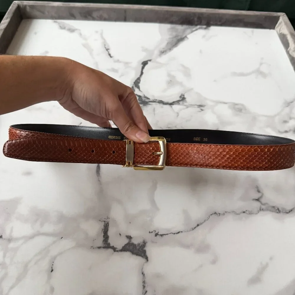 Genuine Snakeskin Leather Brown Belt Size 36